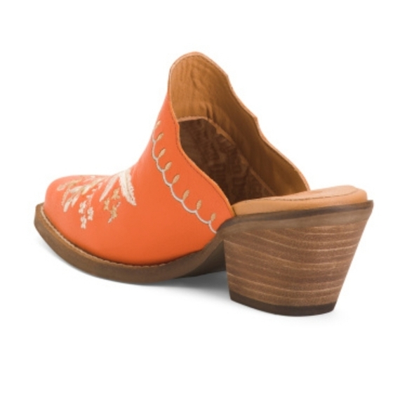 🔹️Dingo🔹️ made In Mexico Orange Floral Embroidered Wildflowers Heeled Mules - Picture 2 of 3